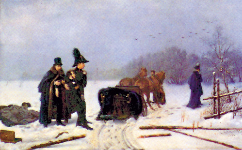 «Дуэль ПУШКИНА с ДАНТЕСОМ». Репродукция с картины А. НАУМОВА, 1884 г.